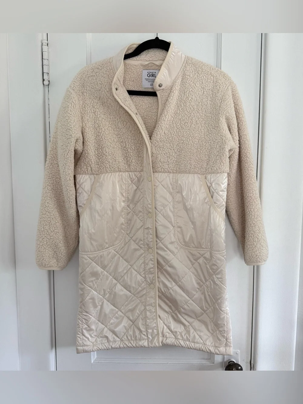 Athleta Girl Toasty Tugga Midi Jacket Sherpa Quilted Size L 12